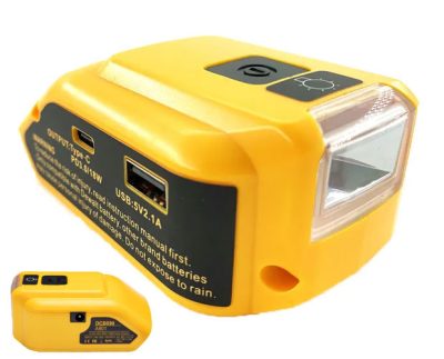 Адаптер для DeWALT 18/20В Led 200 lm + USB-C 18W + USB-A 2.1A + 12V