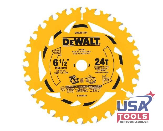 Пиляльний диск 165/16 мм (6 1/2") на 24 зуба для швидкого різу по дереву DeWALT DWA261224